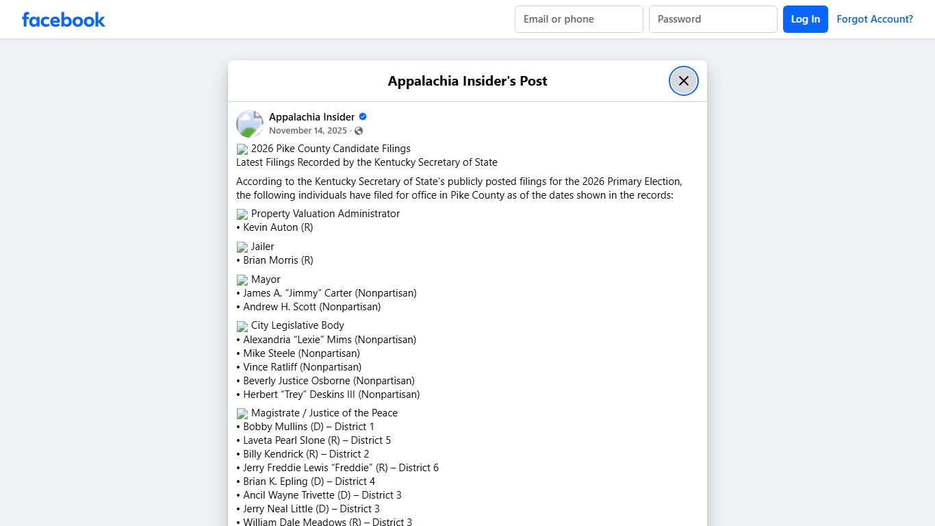 📋 2026 Pike County Candidate Filings... - Appalachia Insider Facebook