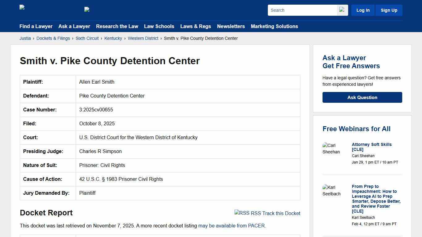Smith v. Pike County Detention Center 3:2025cv00655 U.S. District Court for the Western District of Kentucky Justia